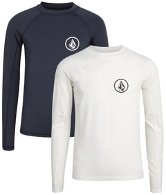 Volcom Boys Rash Guard Shirts - 2 Pack UPF 50+ Quick Dry Long Sleeve Sun Protection Shirts - Kids Swimwear T-Shirt (8-16) Size 16 Navy/White