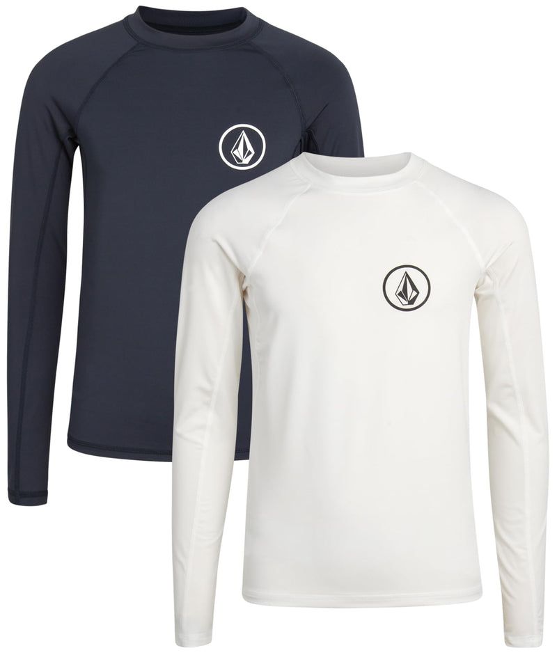 Volcom Boys Rash Guard Shirts - 2 Pack UPF 50+ Quick Dry Long Sleeve Sun Protection Shirts - Kids Swimwear T-Shirt (8-16) Size 16 Navy/White