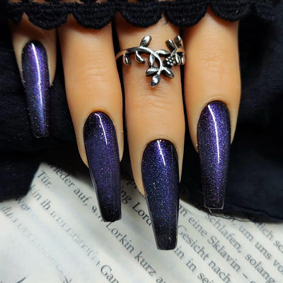 24 Pcs Coffin Press on Nails Long Fake Nails with Glue Glitter Nails Press ons Full Cove False Nails Blue Purple Acrylic Nails Glossy Reusable Stick on Nails Holiday Press on Nails for Women