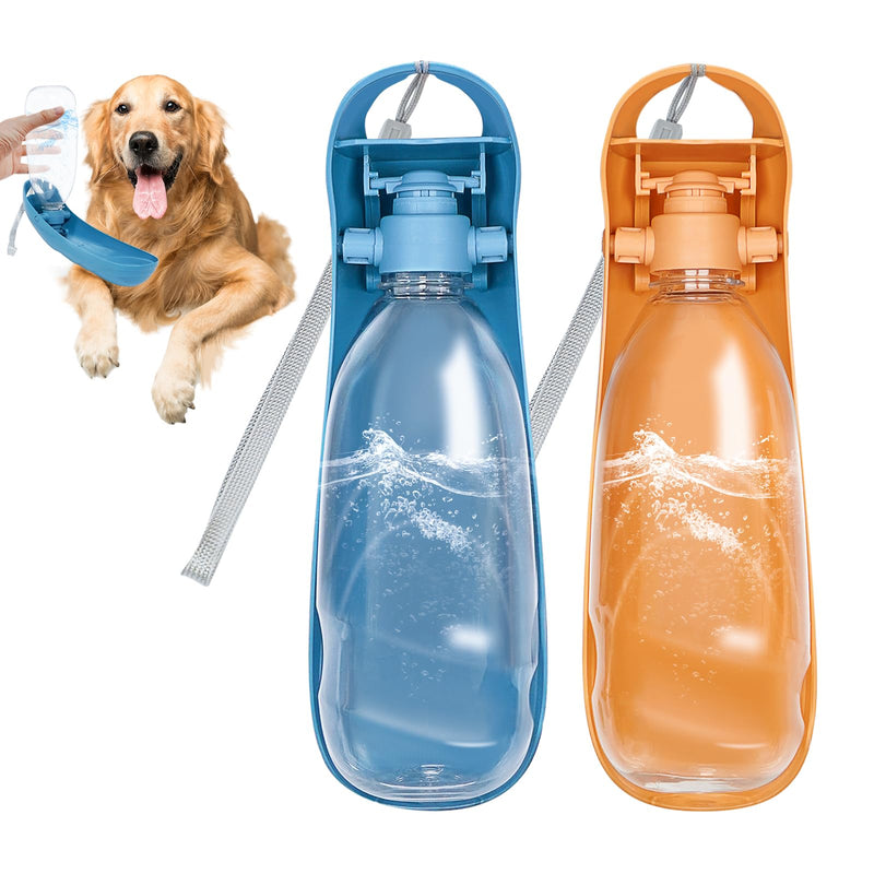 Vannon 2Pack Dog Water Bottle 19oz Collapsible Dog Travel Water Bottle Portable Dog Water Dispenser with Foldable Drinking Cup Bowl for Walking Lightweight Leak-Proof BPA Free Blue & Orange