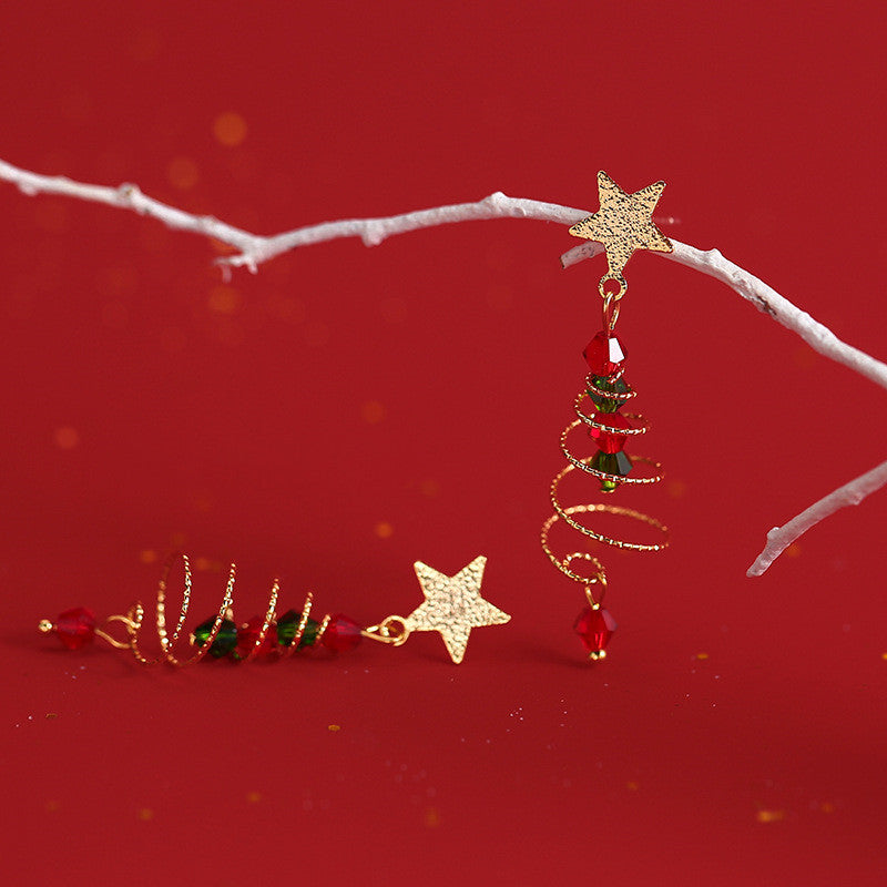 S925 Silver Christmas Tree Star Tassel Earrings