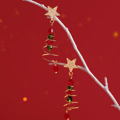 S925 Silver Christmas Tree Star Tassel Earrings