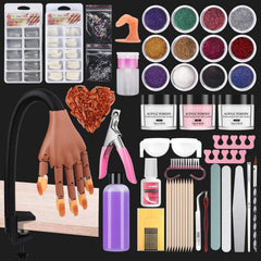Nail Practice Hand for Acrylic Nail Kit Fake Nail Mannequin Hand for Nails Practicing Nail Training Finger with Acrylic Nail Kit Powder Nail Art Tools Professional Nail Starter Set