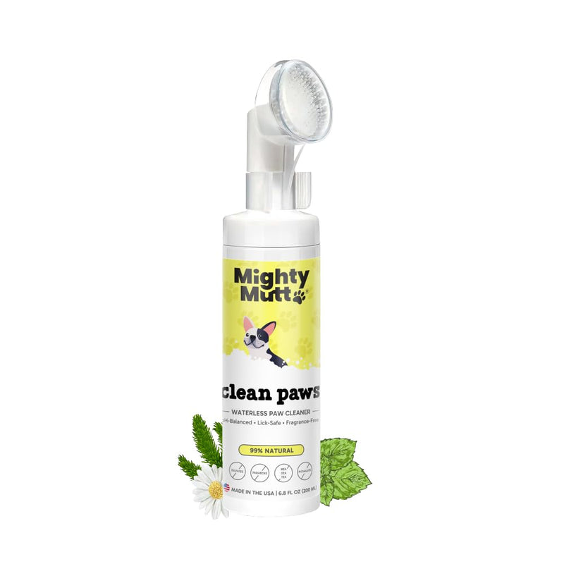 MIGHTY MUTT Waterless Dog Paw Cleaner - Made in USA No-Rinse Foaming Cleanser with Brush Gentle & Hypoallergenic Natural & pH-Balanced Fragrance-Free - 6.8 oz