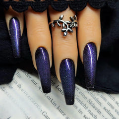 24 Pcs Coffin Press on Nails Long Fake Nails with Glue Glitter Nails Press ons Full Cove False Nails Blue Purple Acrylic Nails Glossy Reusable Stick on Nails Holiday Press on Nails for Women