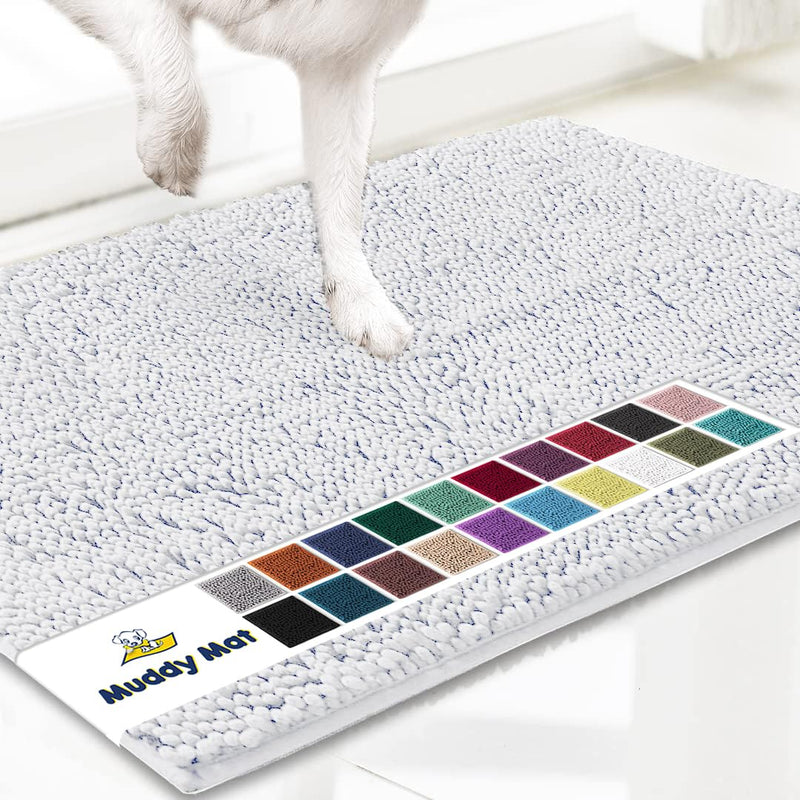 Muddy Mat® Shown on TV – Super Absorbent Microfiber Dog Door Mat for Muddy Paws Non-Slip Washable Pet Rug Quick Dry Chenille Entryway Carpet Machine Washable Indoor Outdoor mat White 28