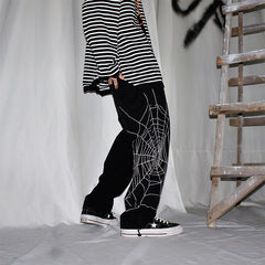 Spider Web Embroidered Loose Casual Pants